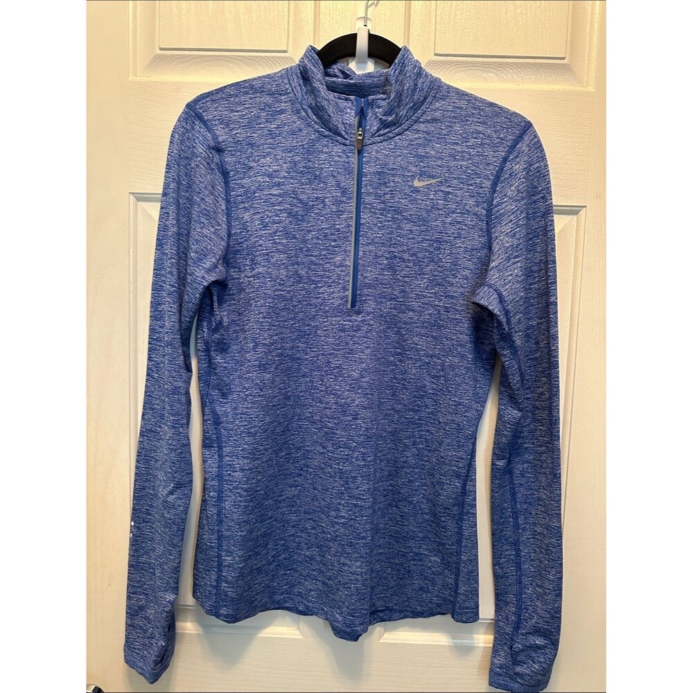 Nike Blue Heathered 1/4 Zip Athletic Top Thumb holes Size Small